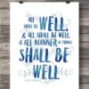 All shall be well Printable art Julian of Norwich quote print Watercolor typography lettering art print watercolor blue quote wall art