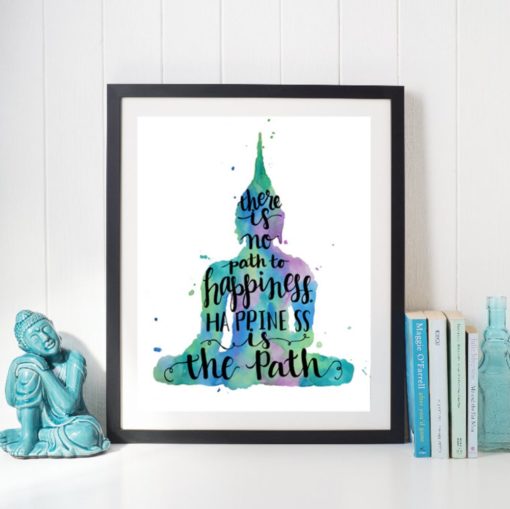Buddha Painting Inspirational Quote Wall Art Watercolor Quote Prints - Inspiring Wall Art Happy Quotes Buddha Art Meditation Art Mindfulness