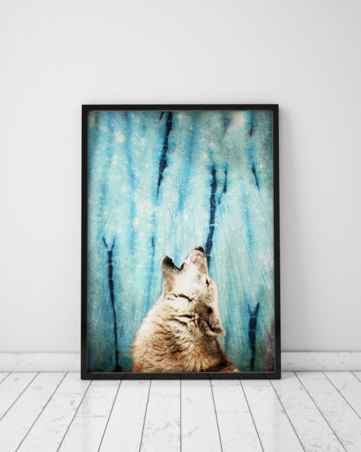 Wolf Poster Night Sky Print Wolf Print Teen Boy Wall Art Wolf And Moon Blue Wall Art Wolf Art Print Blue Prints Night Sky Art Teen Room