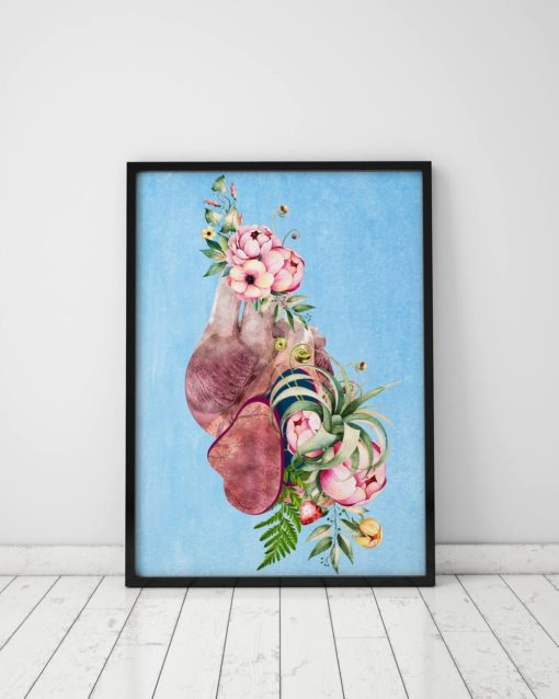 Anatomical Heart Print Anatomical Heart Art Wall Art Prints And Posters Human Heart With Flowers Poster Gift For Doctor Collage Art
