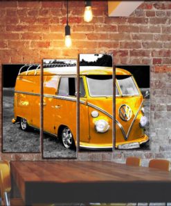 Volkswagen VW Bus Wall Art Decor, Vintage Cat Camper Van T2 Wall Canvas Art, Classic Rusty Car Wall Picture Print Painting on Canvas Panels