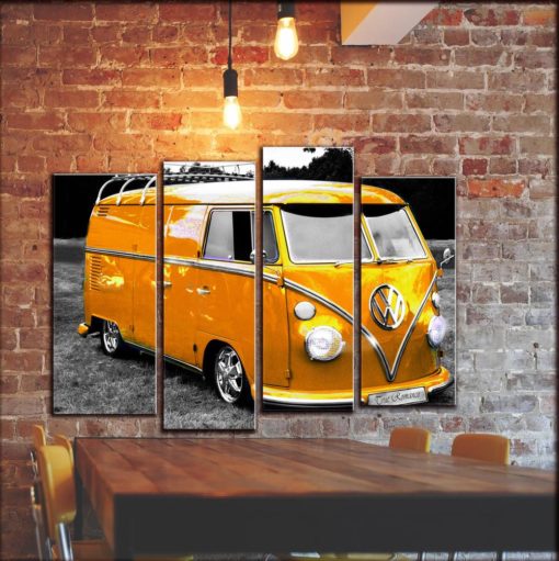 Volkswagen VW Bus Wall Art Decor, Vintage Cat Camper Van T2 Wall Canvas Art, Classic Rusty Car Wall Picture Print Painting on Canvas Panels