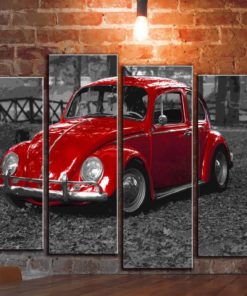 Big Set Of 4 Panels VW Volkswagen Bug Beetle Wall Canvas Art Vintage Classic Car Vehicle On Canvas Prints On Canvas Old Bug Photo Picture