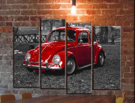 Big Set Of 4 Panels VW Volkswagen Bug Beetle Wall Canvas Art Vintage Classic Car Vehicle On Canvas Prints On Canvas Old Bug Photo Picture