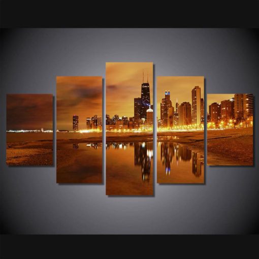 Chicago Canvas Art, City Lights Wall Art, Cityscape Canvas Painting, City View Wall Decor, Canvas Print for Office, Living Room Wall  Decor