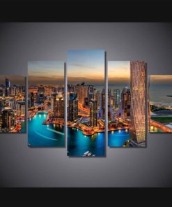 Dubai Canvas Art, Premium Art Work, Modern 5 piece Canvas Print For Living Room, Beautiful Office Painting, Large Skyview WallArt, Cityscape