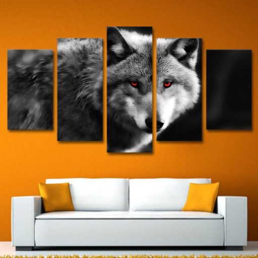 Wolf Wall Art, Wolf Canvas Art, Wolf 5 Piece Large  Canvas Print, Wolf Wall Decor, Wolf Wall Painting Framed