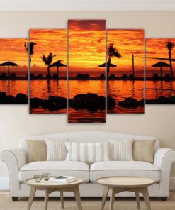 Beach Wall Art, Sunset Canvas Set, Tropical Scenary painting, Multi Panels, Canvas Print, Large Wall Decor, Artwork For Living Room, Office