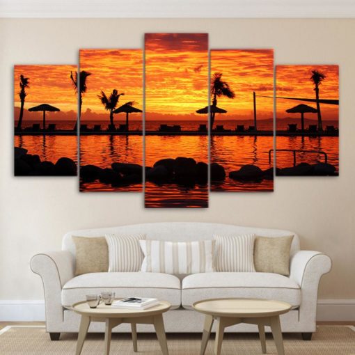 Beach Wall Art, Sunset Canvas Set, Tropical Scenary painting, Multi Panels, Canvas Print, Large Wall Decor, Artwork For Living Room, Office