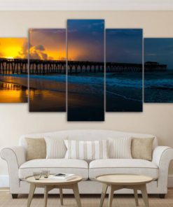 California Beach Sunrise Canvas Art, Sunrise Wall Art, Beach 5 Piece Canvas Print, Ocean View Wall Decor, 5 piece canvas art, 4 split canvas