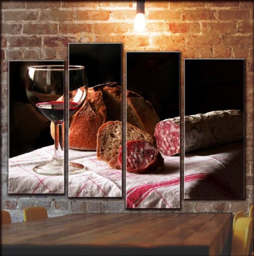 BIG Kitchen Wine Barrel Glass Wall Art Picture Decor Painting On Canvas Panels / Gift For A Chef / Bread Meat Bakery Print Poster 44