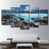 Beach Water Canvas Art, Rocky Shore Wall Art, Emerald Water 5 Piece Canvas Print, Beach Wall Decor, Framed