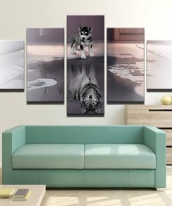 Wolf Wall Art, Wolf Canvas Art, Wolf Wall Decor, Baby Wolf 5 Piece Canvas Art, Wolf Wall Pianting, Wolf Wall Poster Framed