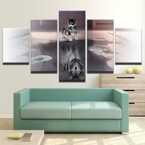 Wolf Wall Art, Wolf Canvas Art, Wolf Wall Decor, Baby Wolf 5 Piece Canvas Art, Wolf Wall Pianting, Wolf Wall Poster Framed