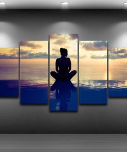 Yoga Canvas Art,  Yoga Wall Art,  Yoga by the Pool 5 Piece Canvas,  Yoga Wall Decor, Yoga Framed Canvas
