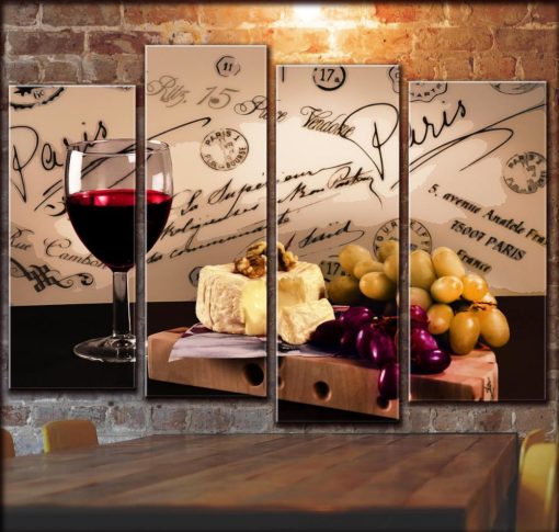 BIG SET Kitchen Wall Art With Wine Grape And Cheese Still Life Canvas Panels Wine Picture Painting For Kitchen Decoration Multi Panel Print