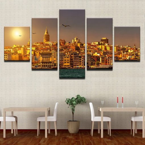 Turkey Wall Art, Turkey Canvas Art, Istanbul Wall Art, Istanbul Canvas Art, Istanbul Turkey 5 Piece Canvas Print, Framed