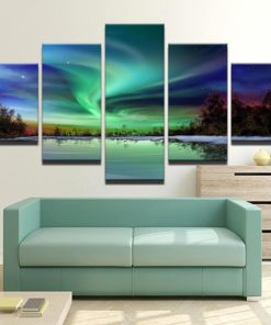 Aurora Borealis Wall Art, Aurora Borealis Wall Decor, Aurora Borealis Painting, Northen lights Wall Decor, 5 Piece Canvas Print, Framed