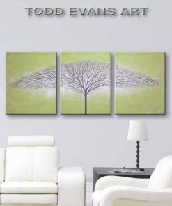 3 Piece Canvas Art Three Piece Wall Art Tree Paintings ORIGINAL PAINTING 3 Piece Wall Decor 3 Piece Wall Art Olive green art 48x20