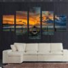 Beach Wall Art, Sunset Canvas Art, Beach Wall Decor, Boat by The Beach 5 Piece Canvas Print, Boat Wall Art, Boat Wall Decor, Framed Print