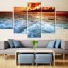 Beach Wall Art, Beach Wall Decor, Beach Canvas Art, Wave Foam 5 Piece Canvas Print, Beach Painting, Sunset on Beach Framed Wall Art