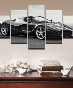 Ferrari Wall Art. Ferrari Canvas Art, Ferrari Wall Decor, Black Ferrari 5 Panel Canvas Print, Sport Car Wall Art, Race Car, Framed