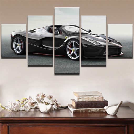 Ferrari Wall Art. Ferrari Canvas Art, Ferrari Wall Decor, Black Ferrari 5 Panel Canvas Print, Sport Car Wall Art, Race Car, Framed