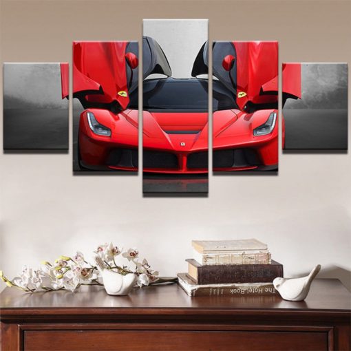 Ferrari Wall Art, Ferrari Wall Decor, Ferrari Painting, Luxury Car 5 Piece Canvas Print, Ferrari Canvas Art, Framed Ferrari Wall Art