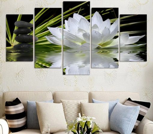 Water Lily Canvas Art, Water Lily Wall Art, stone theraphy Canvas art, Relaxation Wall Decor, Relaxation Wall Art, Framed Floral Canvas Art