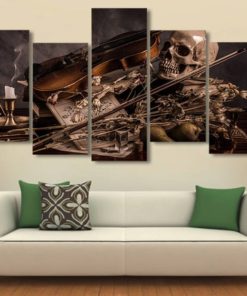Skull Wall Art, Skull Canvas Art, Skull Wall Decor, Classic Violin Skull Canvas Print, 5 Piece Canvas Print, Pirates Canvas Art, Framed