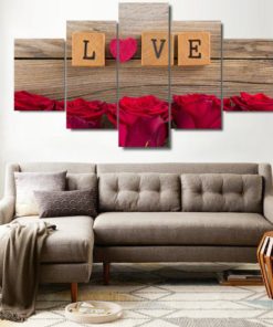 Rose Wall Art, Rose Wall Decor, Rose Canvas Art, Red Roses Heart 5 Piece Canvas Print, Heart Wall Art, Heart Wall Decor, Framed