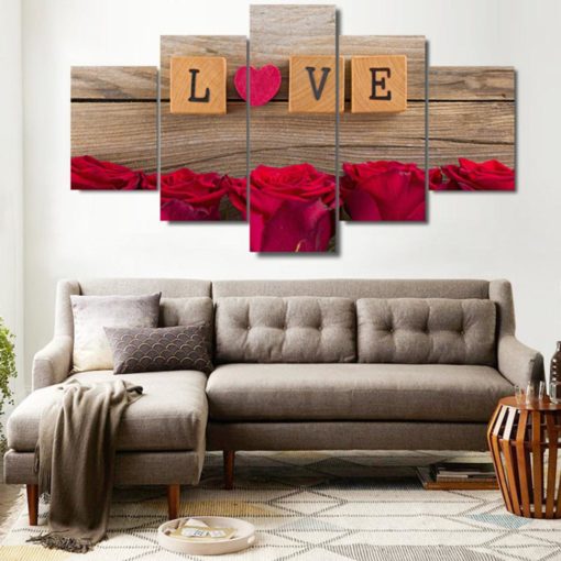 Rose Wall Art, Rose Wall Decor, Rose Canvas Art, Red Roses Heart 5 Piece Canvas Print, Heart Wall Art, Heart Wall Decor, Framed