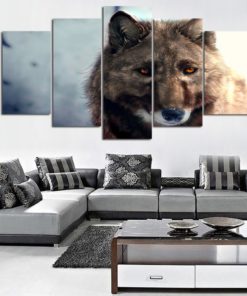 Wolf Painting, Wolf Wall Art, Wolf Canvas Art, Brown Wolf Multi Panel Canvas Print Framed, Animal Lover Gift, Multi Panels Print, Framed