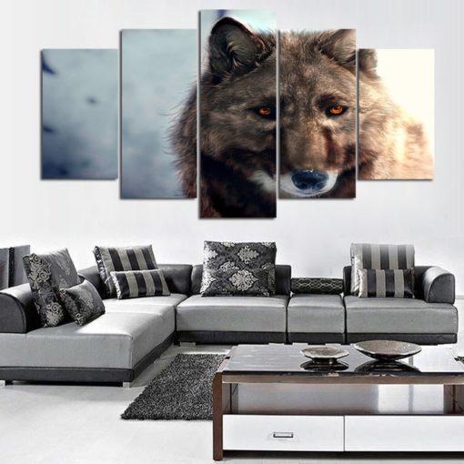 Wolf Painting, Wolf Wall Art, Wolf Canvas Art, Brown Wolf Multi Panel Canvas Print Framed, Animal Lover Gift, Multi Panels Print, Framed