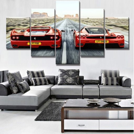 Ferrari Wall Art, Ferrari Canvas Art, Ferrari Wall Decoe, Ferrari Race 5 Piece Canvas Print. Race Car,Sport Car, Framed