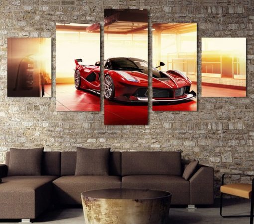 Ferrari Wall Art, Ferrari Canvas Art, Ferrari Wall Decor, Red Ferrari 5 Piece Canvas Print, Car Wall Art, Sport Car Wall Art, Framed