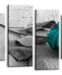Floral Teal Rose Picture Print Home Love Canvas Wall Art Split 4 Panel