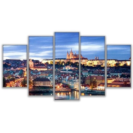 Prague Wall Art, Prague Wall Decor, Prague Canvas Art, Prague 5 Piece Canvas Print, Prague View Wall Painting, Prague Framed Wall Art
