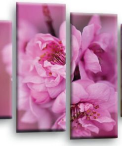 Floral Pink Spring Blossom Art Picture Print Home Flower Wall Canvas Split Multi 4 Panel