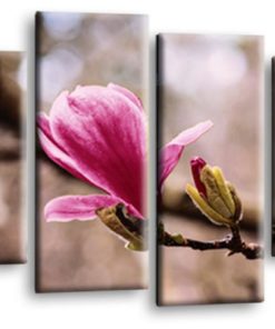 Floral Pink Spring Flower Art Picture Print Home Flower Wall Canvas Split Multi 4 Panel