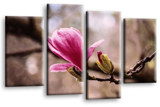 Floral Pink Spring Flower Art Picture Print Home Flower Wall Canvas Split Multi 4 Panel