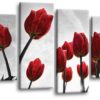 Floral Red Tulips Flower Art Picture Print Home Flower Wall Canvas Split Multi 4 Panel