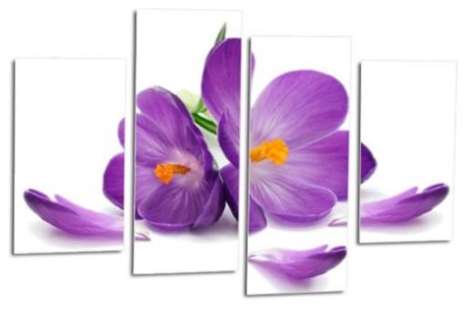Floral Purple Orchid Flower Art Picture Print Home Flower Wall Canvas Split Multi 4 Panel