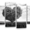 Floral Abstract Love Heart Tree Picture Print Grey White Flower Canvas Wall Art Split 4 Panel