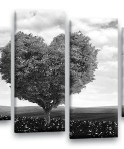 Floral Abstract Love Heart Tree Picture Print Grey White Flower Canvas Wall Art Split 4 Panel