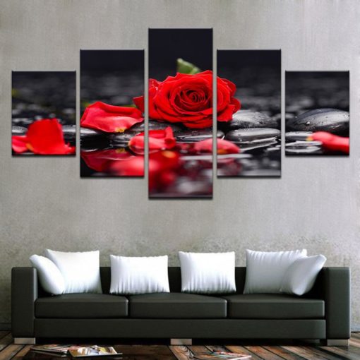 Roses Wall Art, Rose Wall Decor, Roses Canvas Art, Red Roses Painting, Roses 5 Piece Canvas Print, Roses Framed Canvas