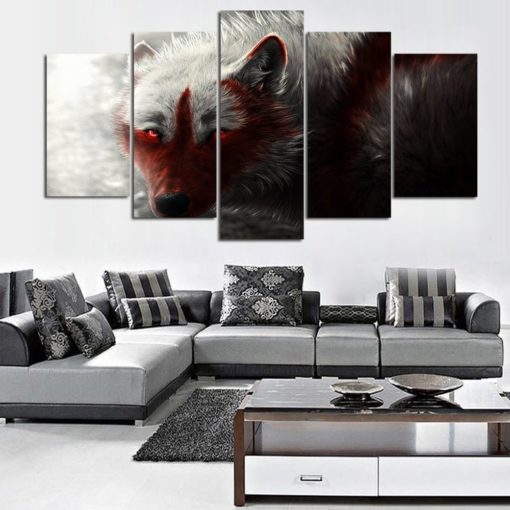 Wolf Wall Art, Wolf Canvas Art, Blood Wolf 5 piece canvas art, Wolf Wall Decor, Wolf Wall Painting Framed