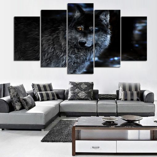 Wolf Wall Art, Wolf Canvas Art, Night Wolf 5 piece canvas, Wolf Wall Decor, Wolf Wall Painting Framed