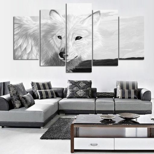 Wolf Wall Art, Wolf Canvas Art, White Wolf 5 piece canvas print, Wolf Wall Decor, Wolf Wall Painting Framed, Animal Wall Art, Animal Canvas