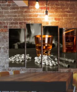 Whisky Wall Art Decor, Large Picture on Canvas Panels Pieces, Whisky Glass and Bottle Painting, Kitchen Wall Art Picture Poster Print